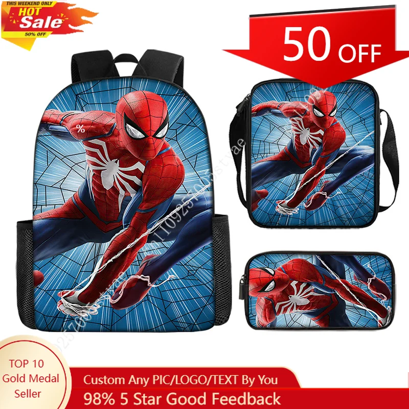 Marvel Spider-Man 3-Piece Schoolbag Set: Backpack, Shoulder Bag, and Pencil Case — Cartoon & Anime Style
