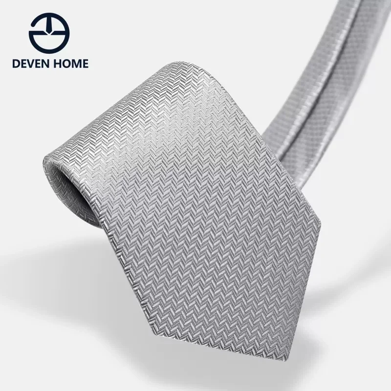 High Quality Dress Tie Men's Business 8cm Career Work Silver Fashion Wave Zipper Lazy Style