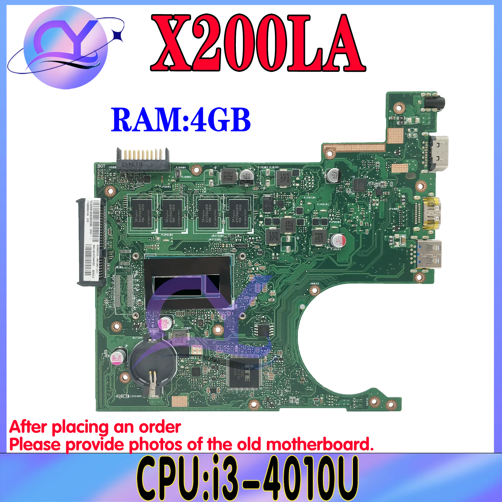 

KEFU X200LA I3-4010U 4GB RAM Mainboard REV2.1 For Asus F200LA F200L X200L X200LA laptop Motherboard 100% Tested