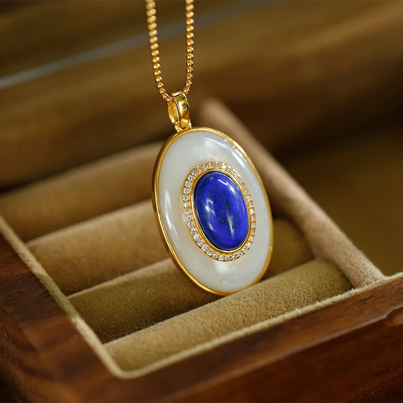 S925 Silver Lapis Lazuli White Shell Suit Earrings Necklace Pendant Light Luxury Fashion New Temperament Elegant Female