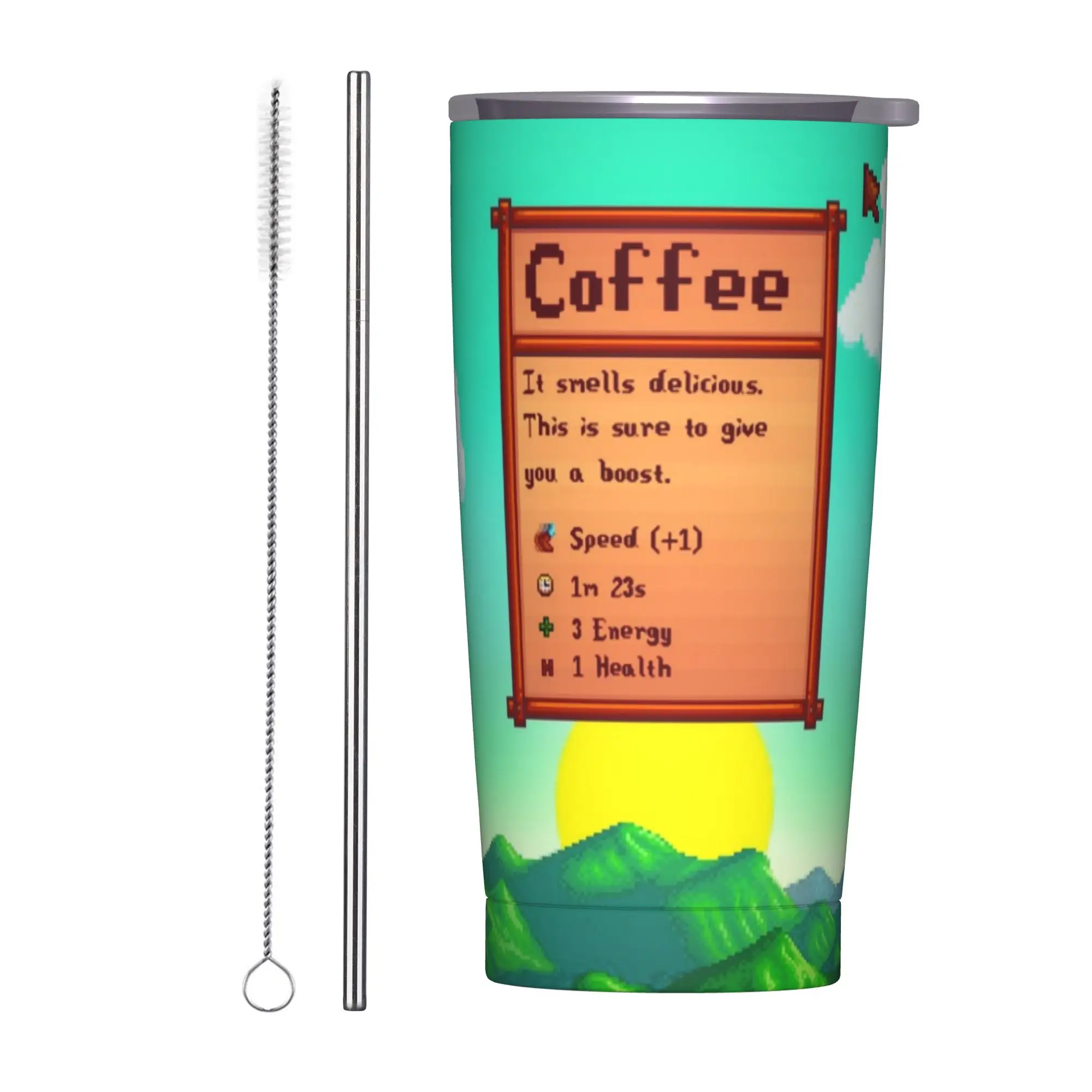 

Термокружка Stardew Valley для геймеров, с двойными стенками, вакуумной изоляцией, крышкой и соломинкой, непроливайка, для офиса, кофе, 20 унций