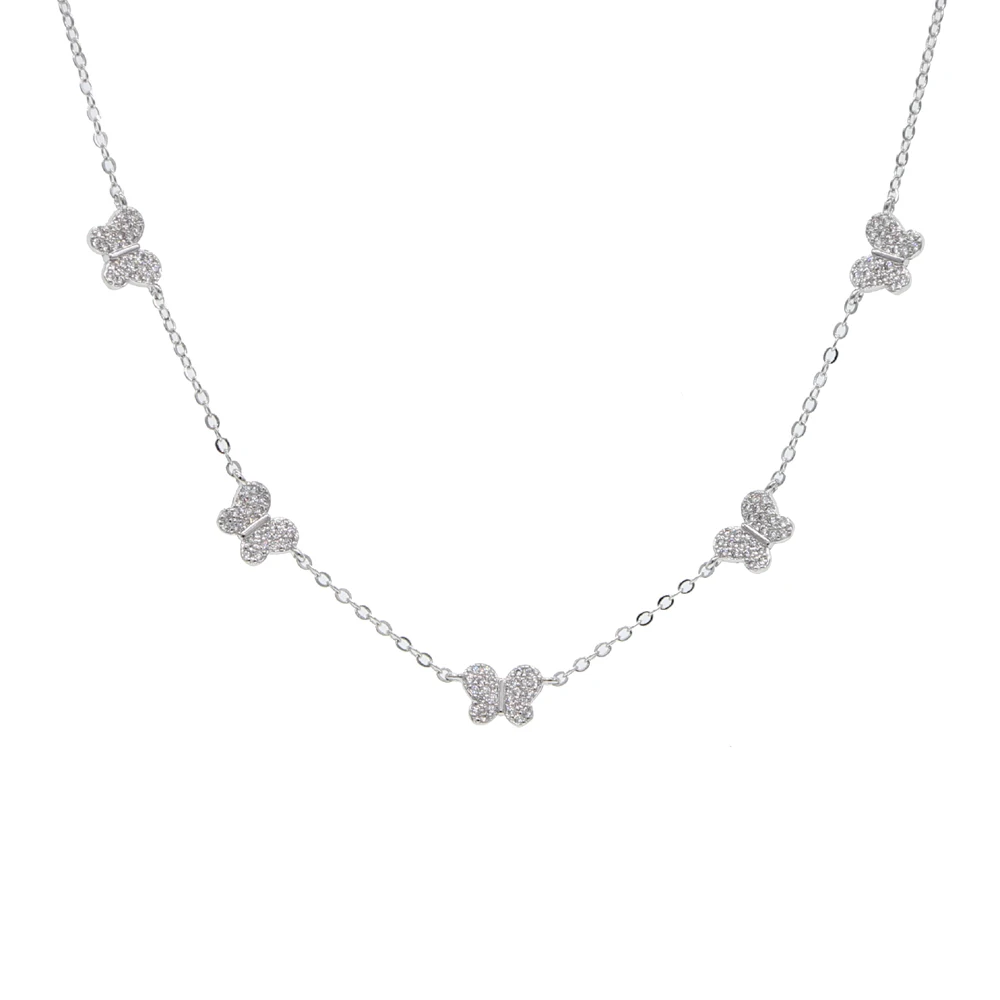 Summer New CZ Butterfly Charm Necklace For Women Cute Beautiful Animal Design Minimal Delicate White CZ 35+10cm Choker Necklaces