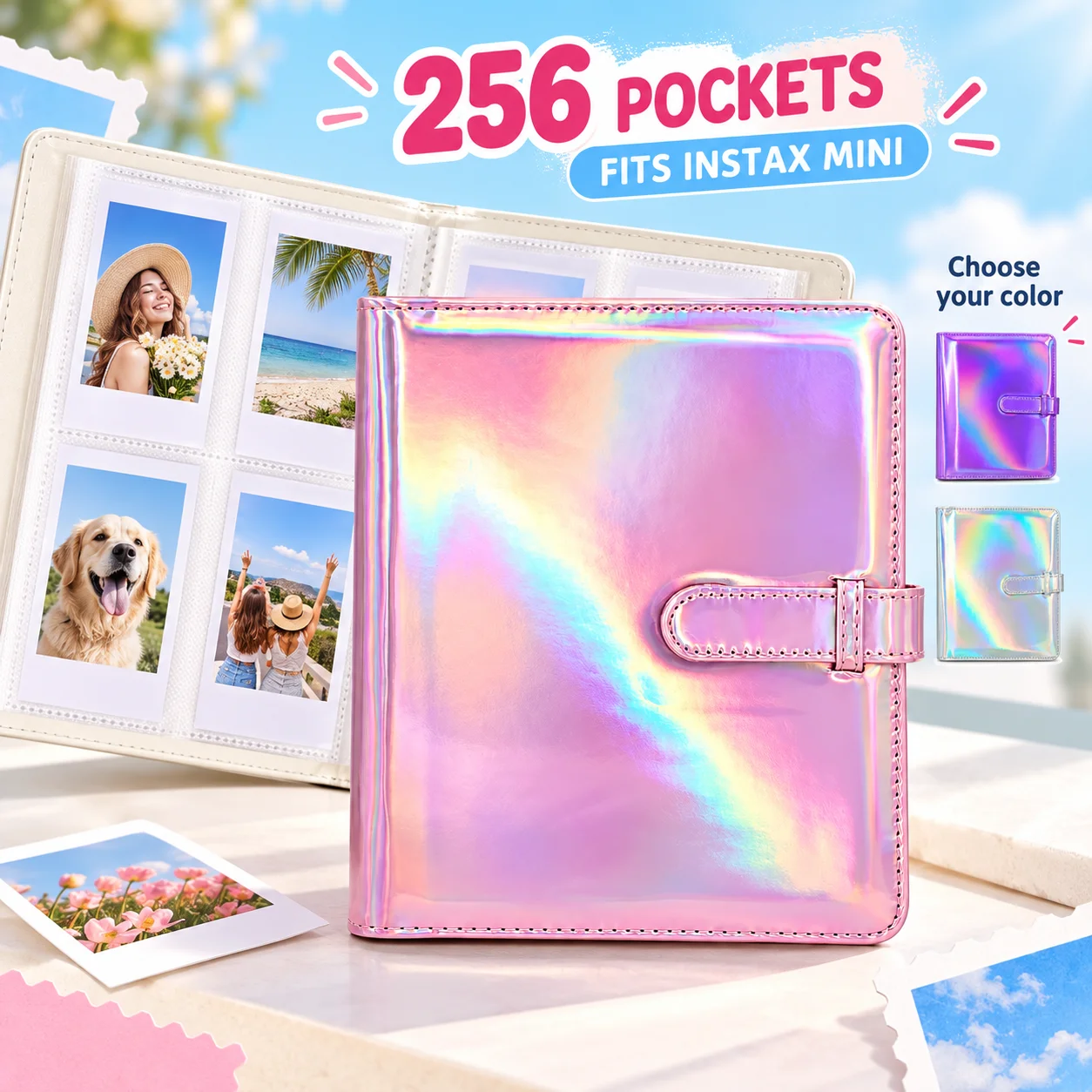256-Fotoalbum für Fujifilm Instax Mini-Film, 3-Zoll-Sofortbildalbum mit PU-Leder-Einband für Fotokarten, 10 Farben