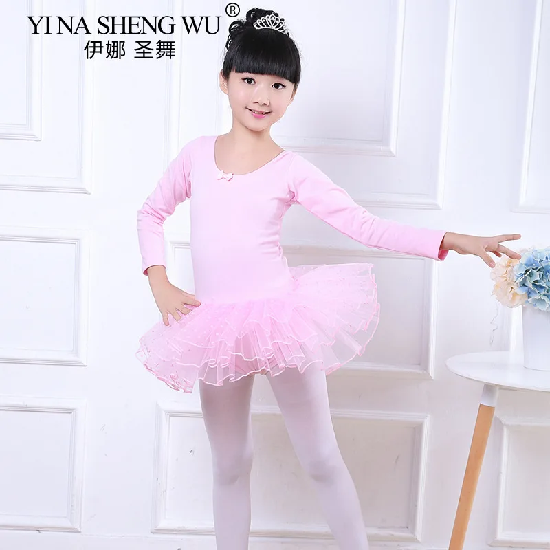 ملابس الرقص للأطفال الفتيات تنورة الباليه تشيو شاكون ممارسة الزي الرسمي بأكمام طويلة أداء الملابس فستان نفخة تنورة