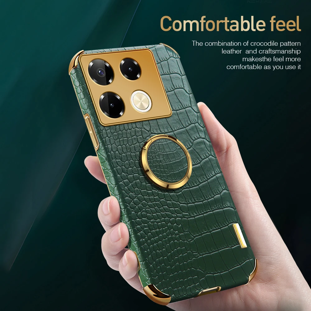 6D Plating Leather Cover For Infinix Note 40 Pro 4G 5G Case Magnet Holder Ring Shockproof Coque In finix Note40 Not 40 Pro+ 2024