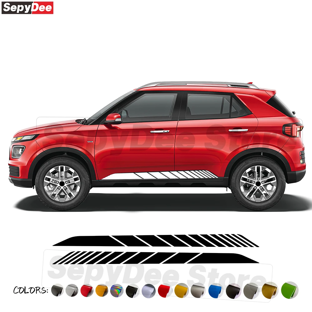 2Pcs Racing Sport Car Door Side Stickers for Hyundai Venue Body Decor Long Stripe Graphic Vinyl Decals Car Tuning Accessories