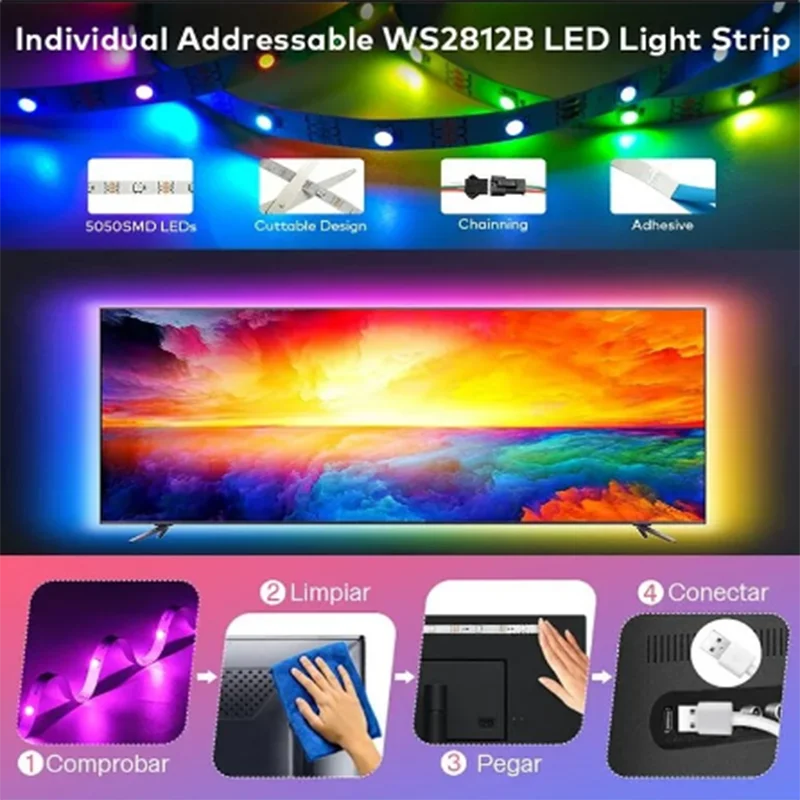 

2024USB LED Strip Lights APP Control Color Changing 5050 RGB Led Light Flexible Lamp Tape for Room Decoration TV Backlight Diode