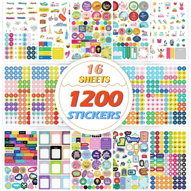 Y2GD 16 Sheets Happy Monthly Sticker Round Colorful Date Sticker Accessory Calendar