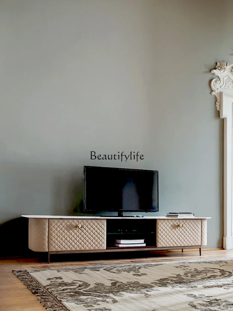 Italian minimalist living room TV cabinet Luxury corridor against the wall Leather door cabinet