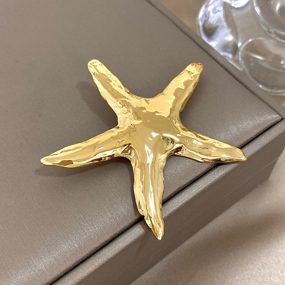 Elegant Big Starfish Brooches for Women Men Chic Cute Gold Silver Color Brooch Shirt Lapel Pins Party Jewelry Gifts
