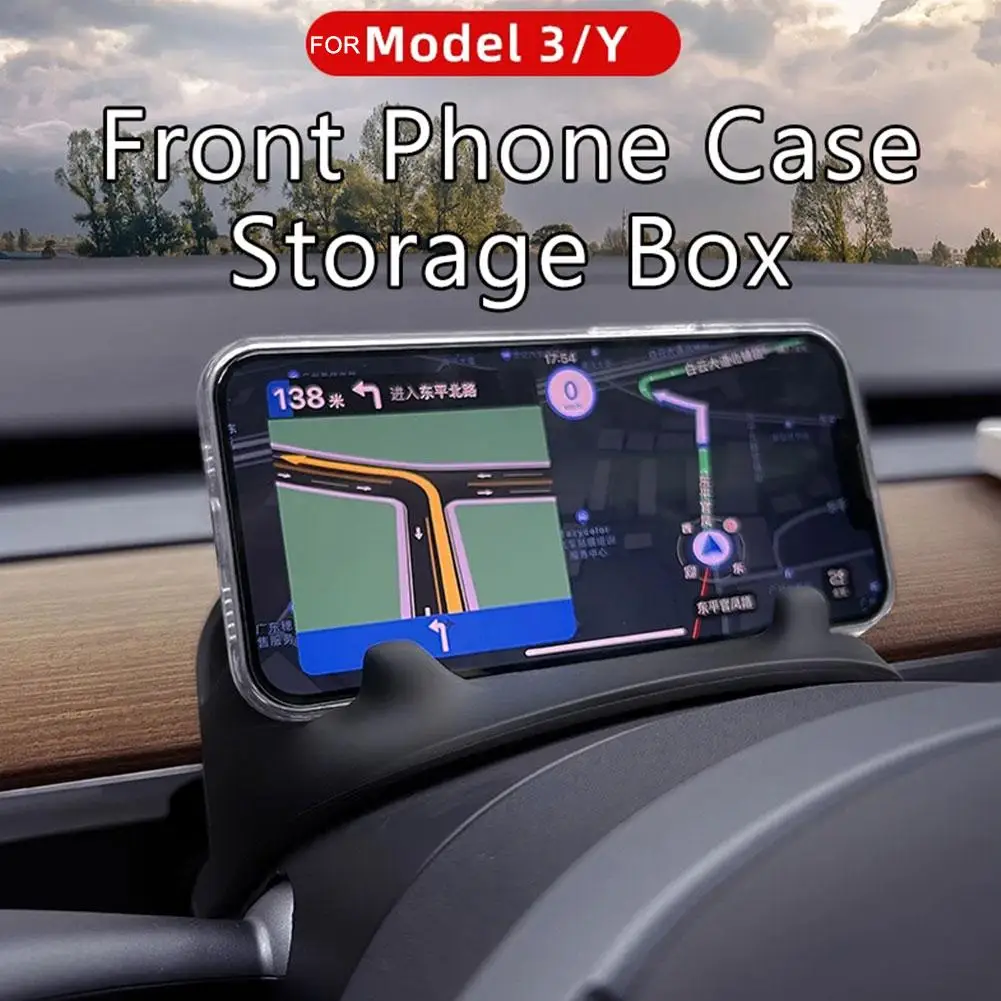 Steering Wheel Front Storage Box for Tesla Model 3 Y 2023 Multifunctional Silicone Phone Holder Glasses Storage Car Accessories