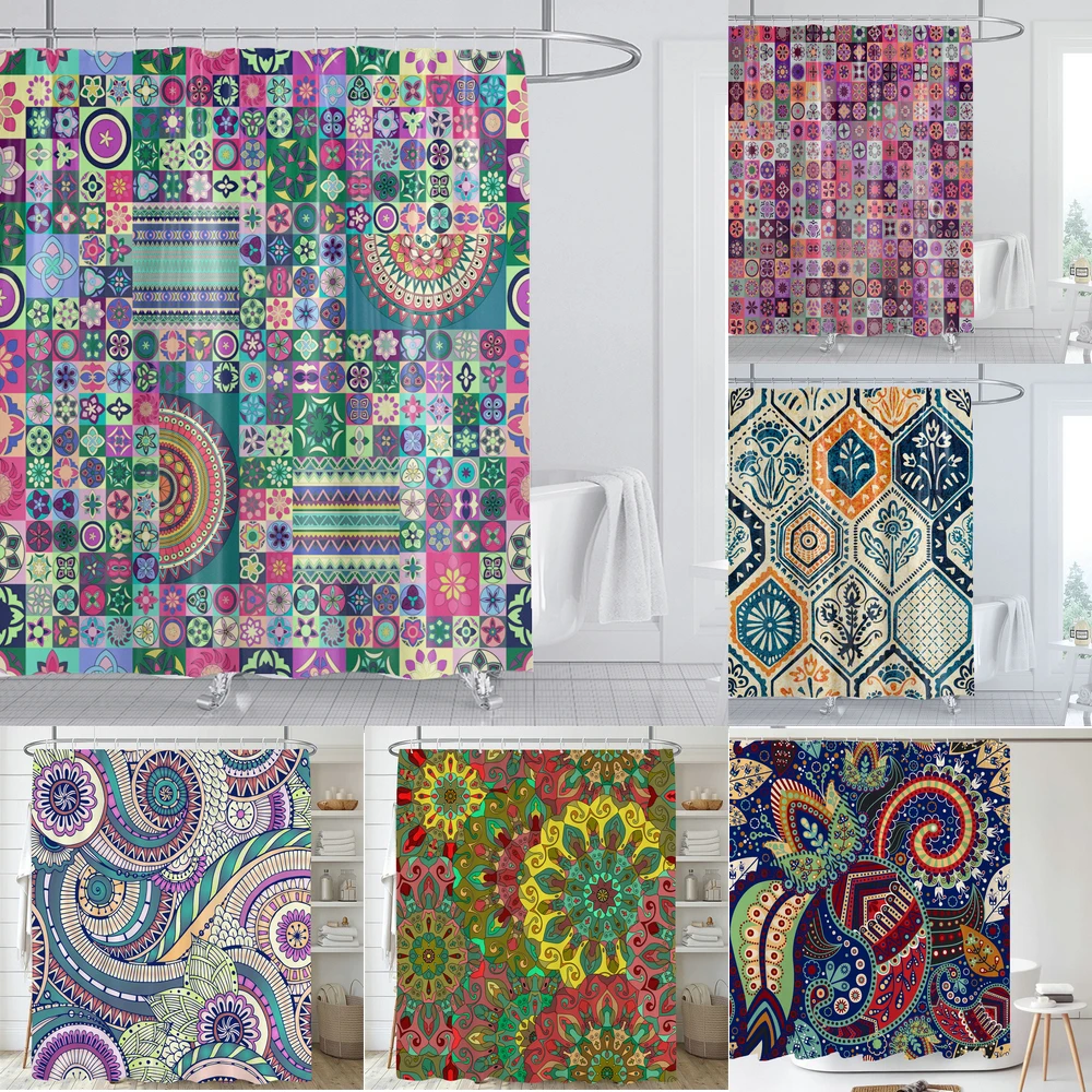 

Bohemian style Printed shower curtain Waterproof Polyester Fabric Boho Bathroom Curtain Decorative Bath curtain with hooks