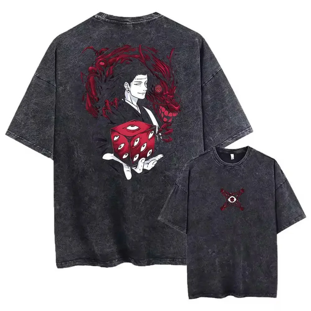 Jujutsu Kaisen Suguru Geto Manga Panel Vintage Wash Print T Shirt Men 2026 Summer Black Oversized Tee Anime Streetwear Harajuku