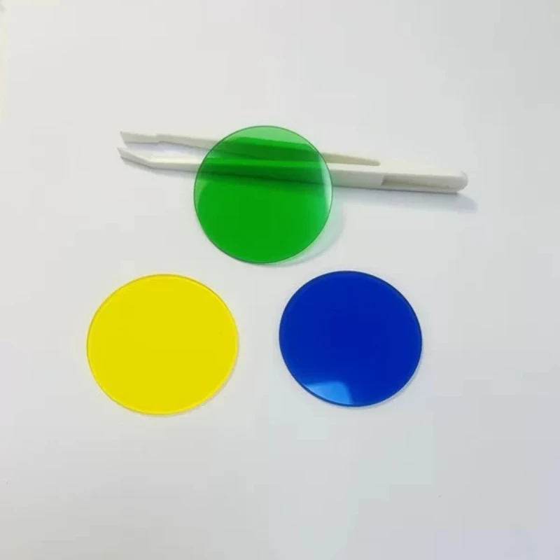 1PCS Microscope Filters Lenses Blue Green and Yellow Optical Glass Yellow-to-White Light Conversion Lens