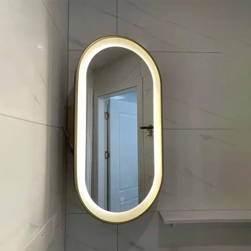 Wall Mounted Mirror Bathroom Side Corner Rotatable Oval Bathroom Mirror Gold Vanity Accessories Espejo Pared Makeup Mirror EB5BM