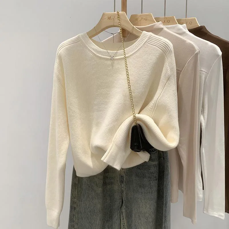 Odzież damska Elegancka moda Dzianinowy sweter z długim rękawem Jesień Zima Nowy Casual All-match Solidne swetry Office Lady Luźny top