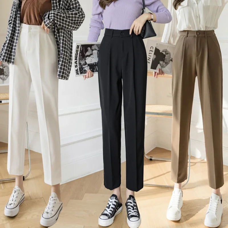 Pantaloni femminili di moda primavera dritti neri bianchi pantaloni kaki abiti formali Casual S-XL nuovi pantaloni da donna Harajuku Z119