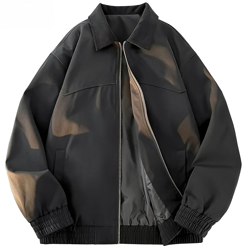 

Casual Loose Detroit Jaet Outerwear American Retro Patchwork Color Blo Basic Simple Youth ular Polyester Fiber Spring ...