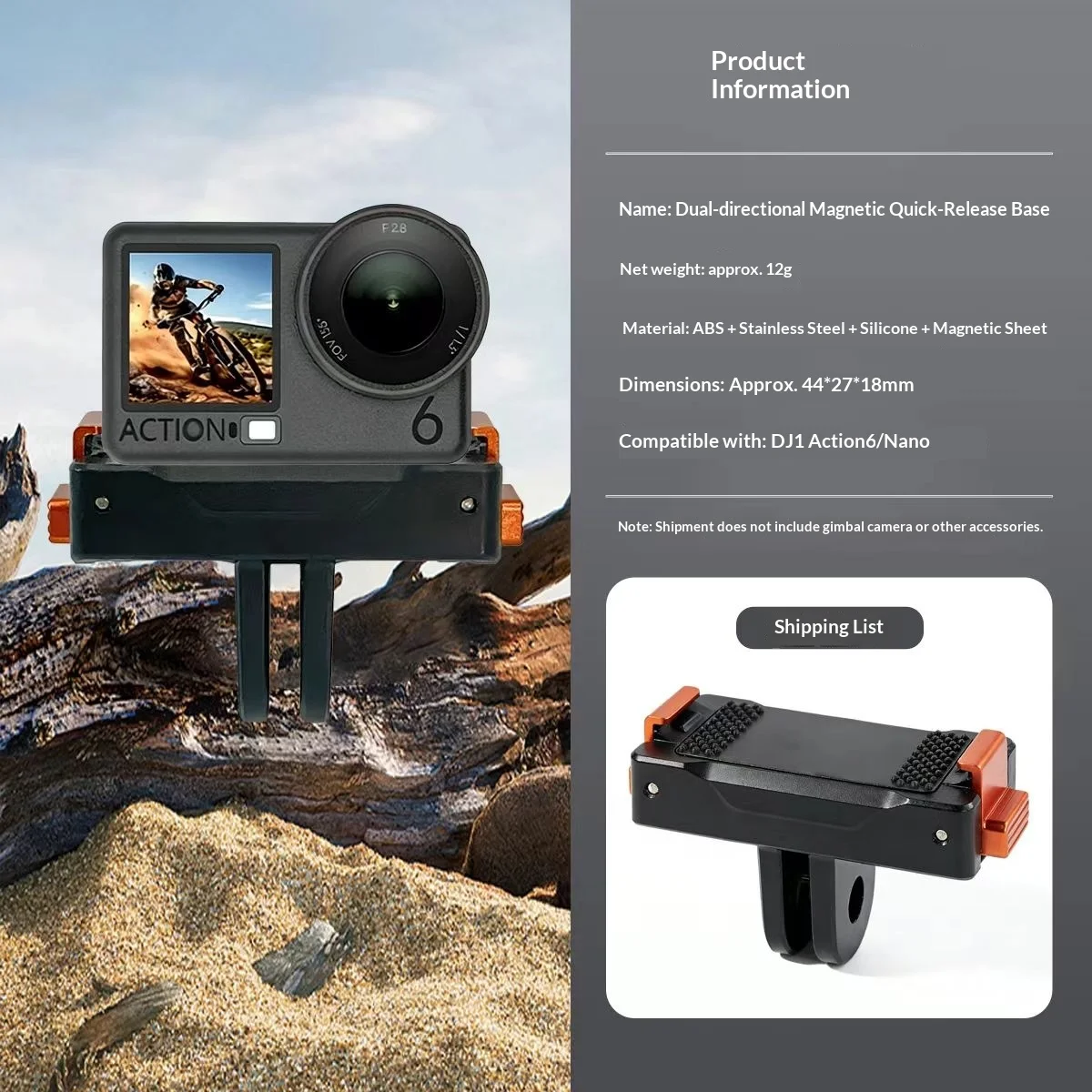 

Пластиковое магнитное быстросъемное крепление для DJI Action 6 / Osmo 360 / Osmo Nano