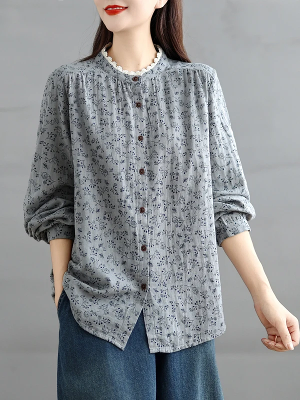 Cardigan Long à imprimé Floral pour femmes, décontracté, col montant, garniture en dentelle, grande taille, automne Faion, amincissant, artistique, ouvert