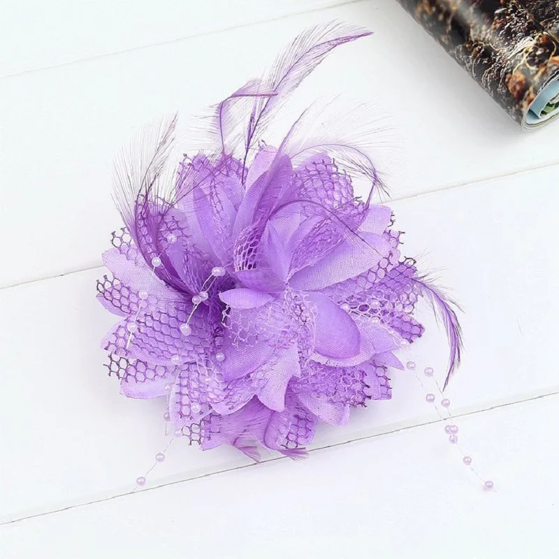 Bridal Feather Hair Clip Flower Ribbon Bead Corsage Hairpin For Women Wedding Hair Accessories Marrige Tiaras Dress Head Jewelry