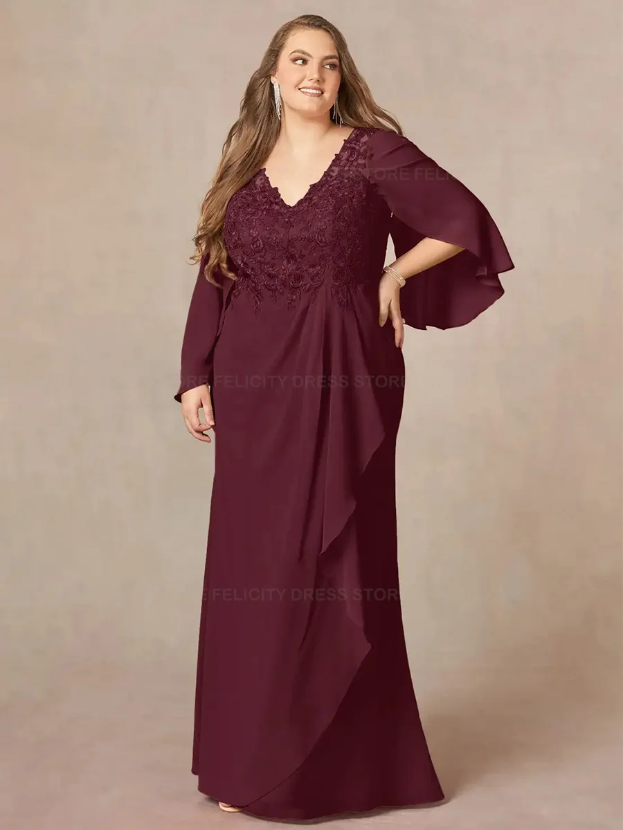 エレガントなプラスサイズの花嫁ドレス 2025 カスタマイズされたマーメイド V ネックフォーマル結婚式のゲストドレスシフォンレースアップリケ