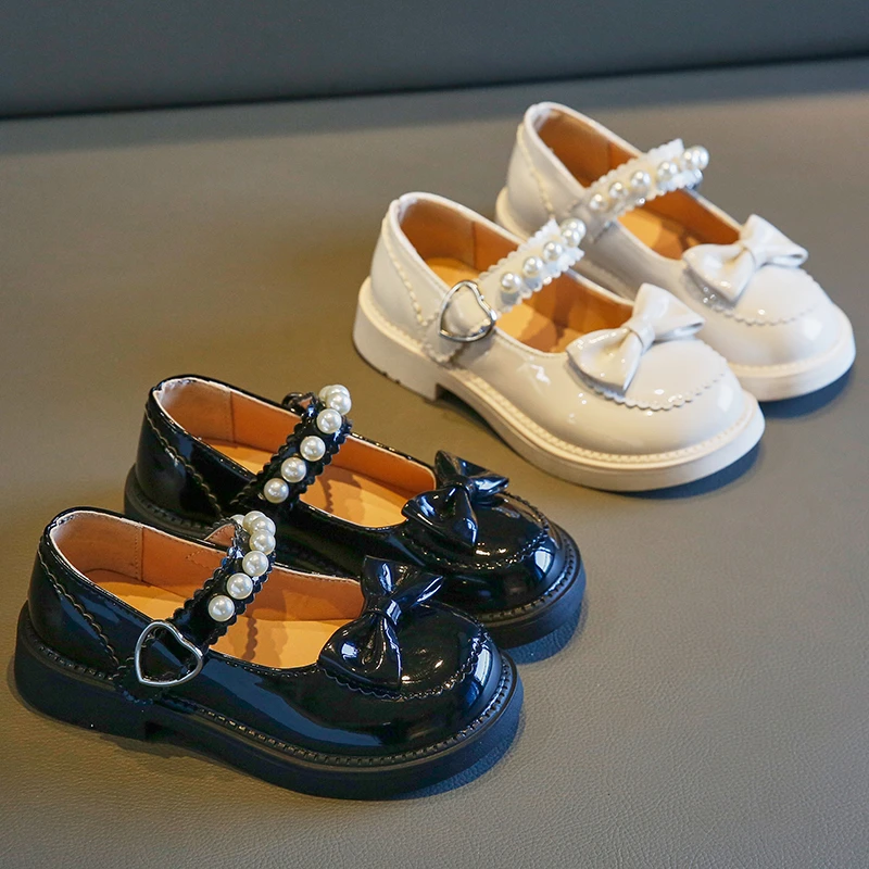 

Toddlers Girls Casual Leather Shoes Little Kids Flats Princess Sweet with Pearls Beading Bow-knot Dress Party Shoes Soft 2025
