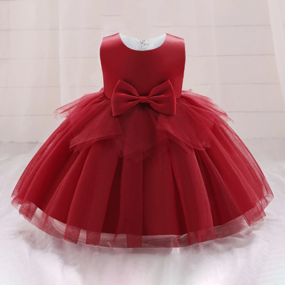 Summer Bow Baby Girl Dress Elegant 1st Birthday Wedding Princess Party Kids Dresses for Girl Bridemaid Prom Baptism Gown Costume