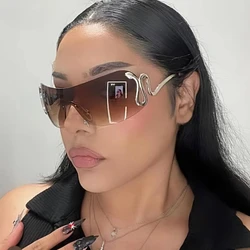 Future Technology Inspired One-piece Sunglasses European American Style Ink Skiing UV Resistant Sunglasses Gafas De Sol Hombre