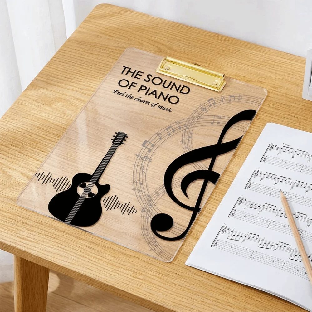 Music Theme Paper Clip Board Thickened Transparent Writing Clipboard Writing Tablet Creative A4 File Folder Document Storage