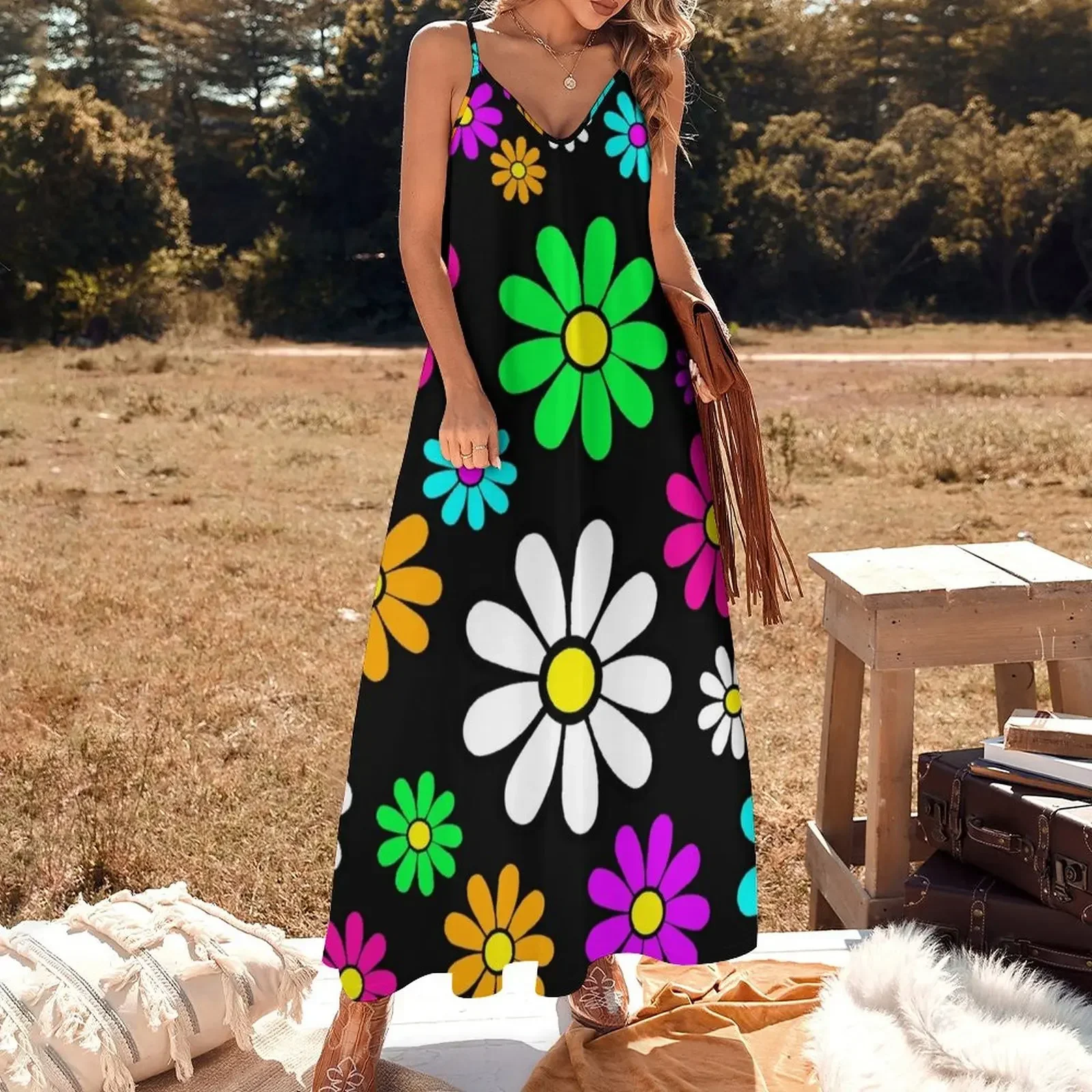 Hippie Groovy Daisies Flowers Happy Flowers Pattern Sleeveless Dress long sleeve dresses long dresses for women Dress