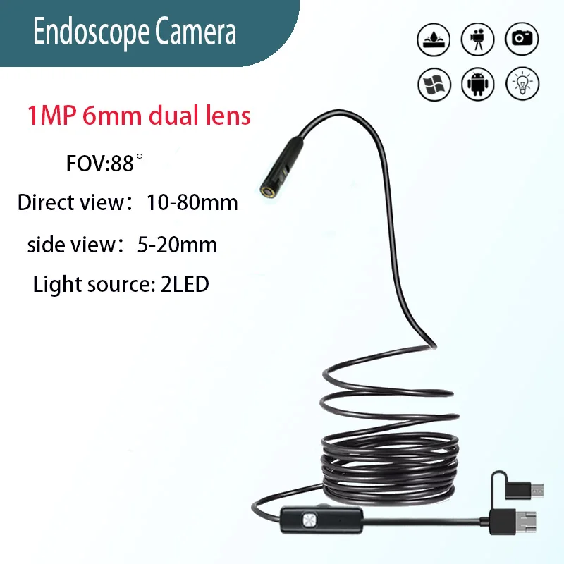 

1MP 6MM dual lens HD USB industrial endoscope 3 in 1 cable 3.5M supports OTG( EZ DUAL CAM 6MM)