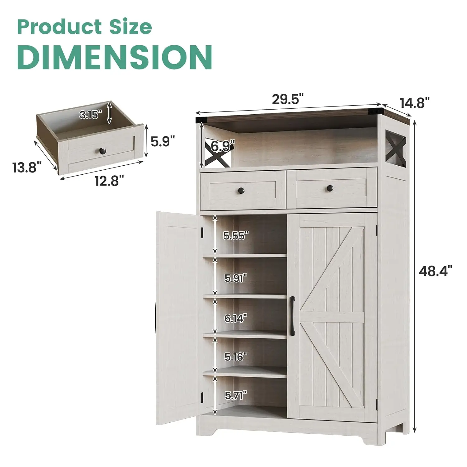 Shoe Cabinet with Doors, 6-Tier Farmhouse Shoe Storage Cabinet with 2 Drawers & Adjustable Shelves, Shoe Cabinet, Customized