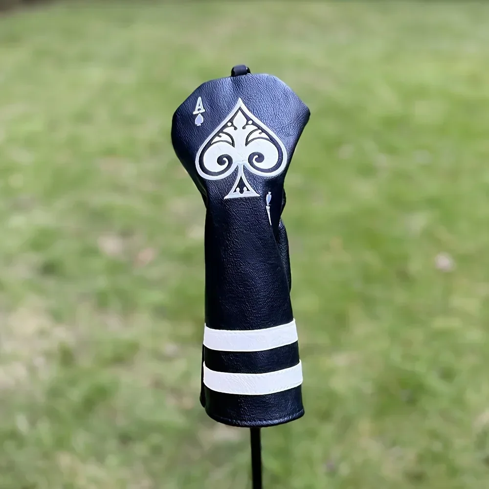 Premium Black Faux Leather Golf Club Headcovers - Spade A Design for Drivers, Fairways, Hybrids, Blades & Putters