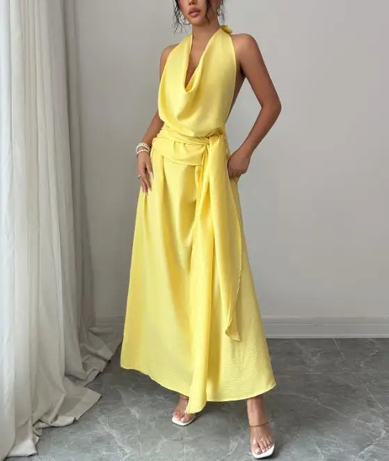 

2026 Spring/summer Elegant French Holiday Hanging Neck Dress Women's Wear