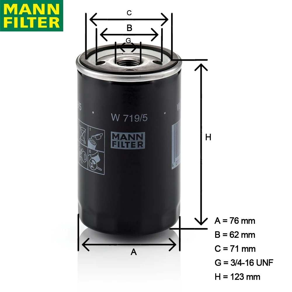 

MANN FILTER W 719/5 Spin-on Oil Filter For VW AUDI PORSCHE NSU LINDE High Sealing Performance with Anti-drain Valve 852 931