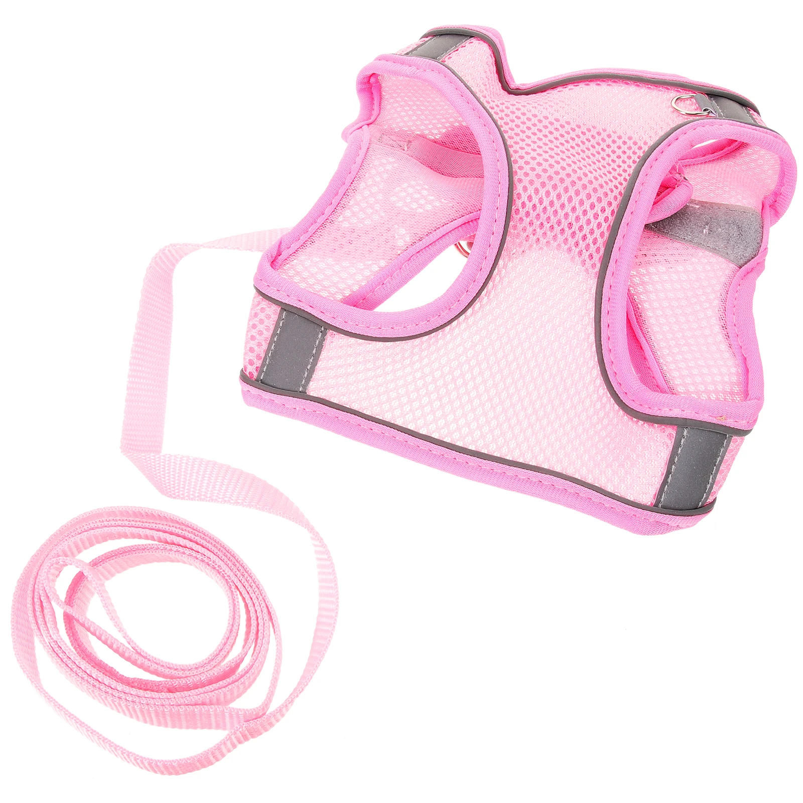 

1 set Pet Reflective Strap 2 Pieces Pink L Breathable Mesh Dog Harness with Leash for Summer Outdoor Walking Training