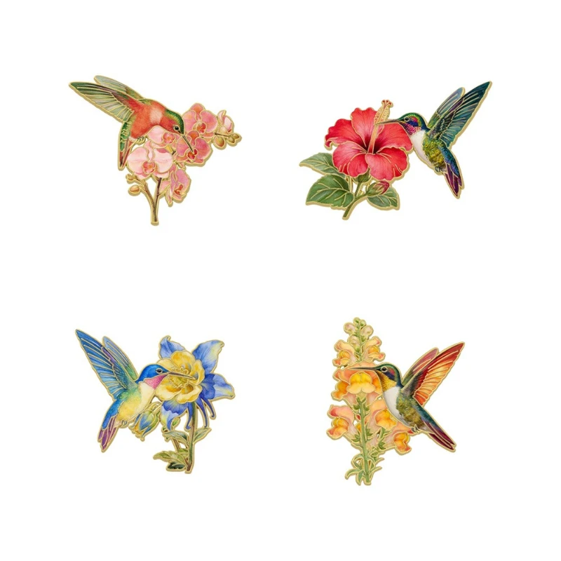 New Arrival Hummingbird Floral Brooch Vintage Bird Flower Metal Badges Pins DIY Clothing Bags Hat Scarf T-shirt Jeans Decoration