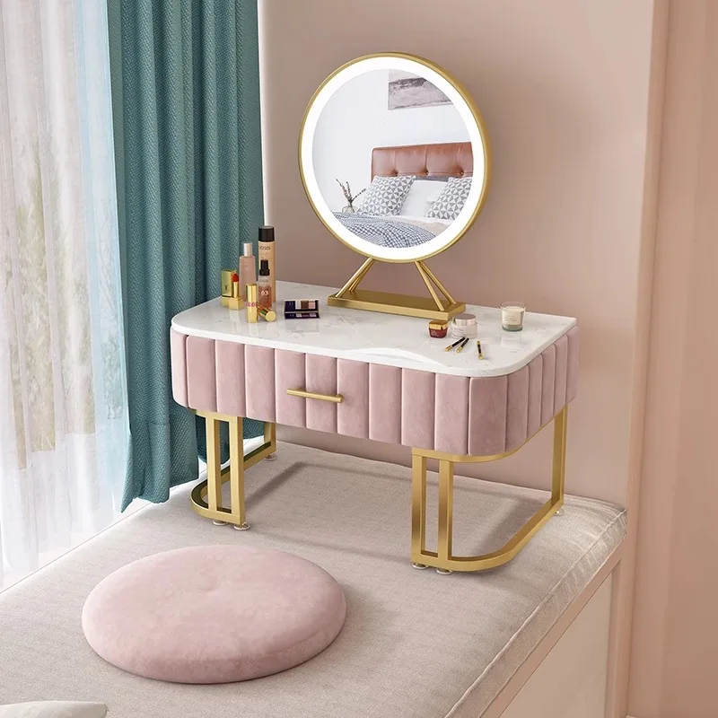 Bay Window Dressing Table Simple Modern Tatami Marble Storage Cabinet Integrated Small Mirror with Light Mini