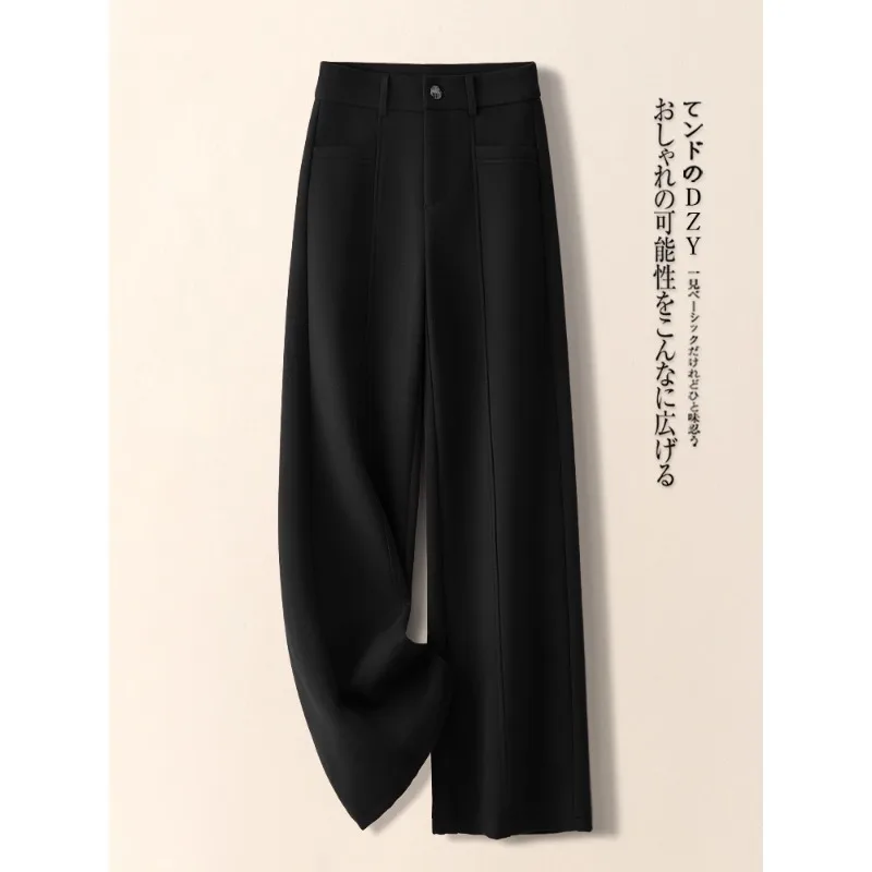 

Black Woolen Pants for Women Winter Soft Draped Slim Fit Narrow Straight Pants