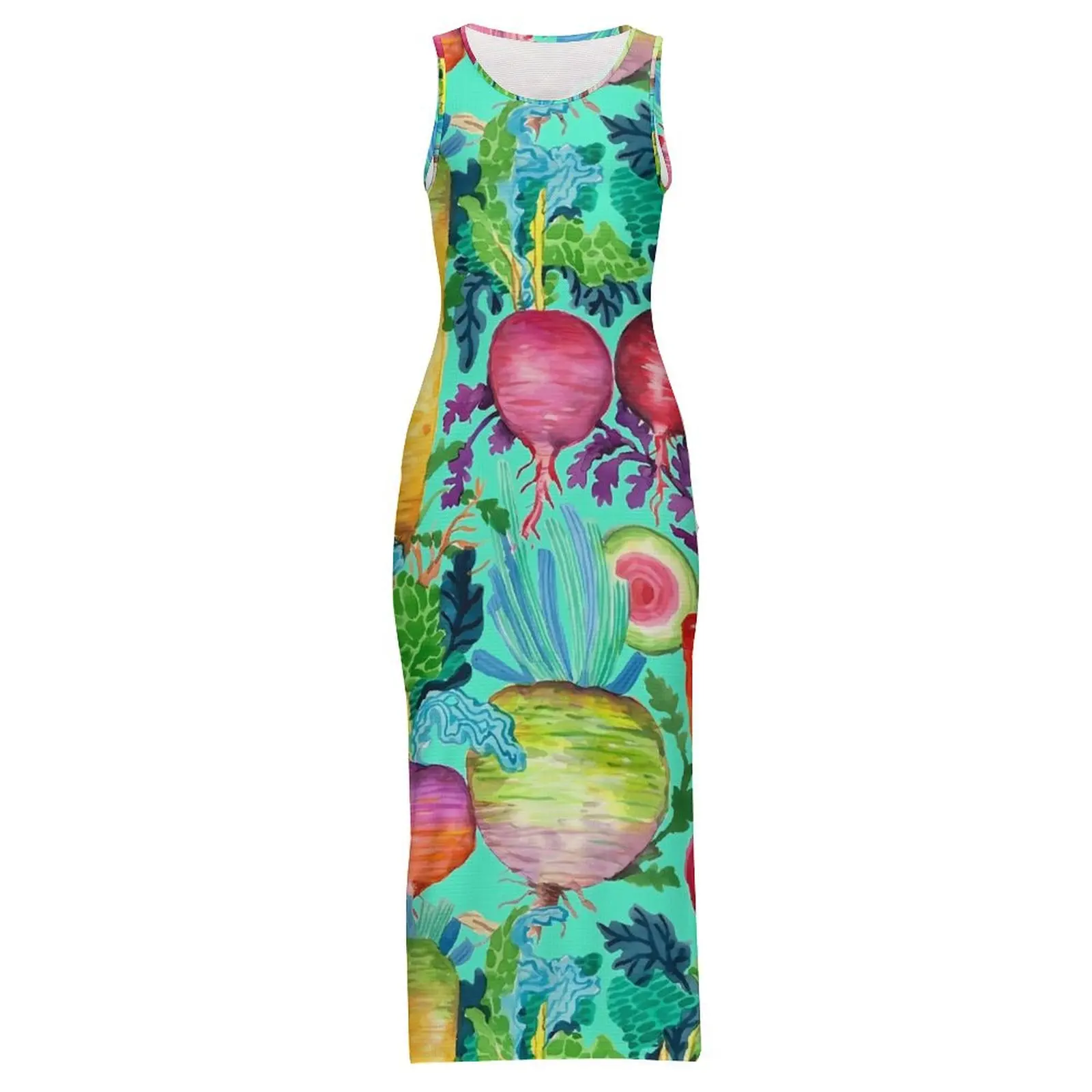 Colorful Radishes Bodycon Dress Holiday Carrots Print Vintage Maxi Dresses Woman Sleeveless Fashion Dress Big Size 3XL 4XL