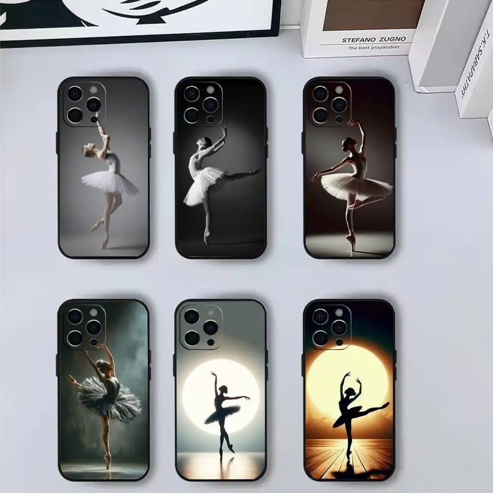 حافظة هاتف B-Ballet أنيقة لهاتف iPhone 17,16,15,14,13,12,11 Plus، Pro Max، XS، غطاء أسود من السيليكون الناعم