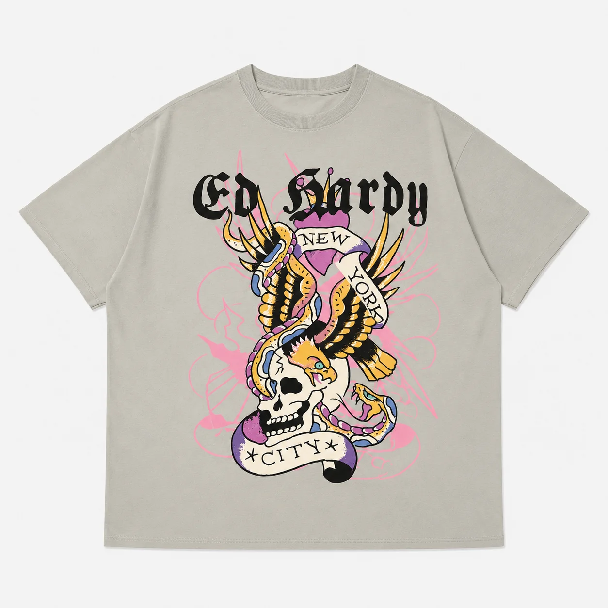 Ed Hardy Skull Snake Eagle New York City Print T Shirt Unisex Loose Oversized Harajuku Streetwear Cotton Summer Graphic Tee view 3