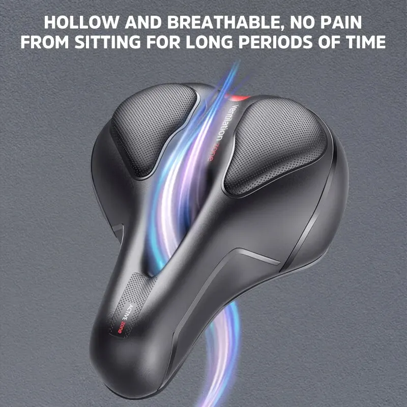 Hollow Breathable Bicycle Saddle Men Women MTB Road Bike Saddle Shock Absorbing Comfortable Big Butt Bike Seat Safety Warning