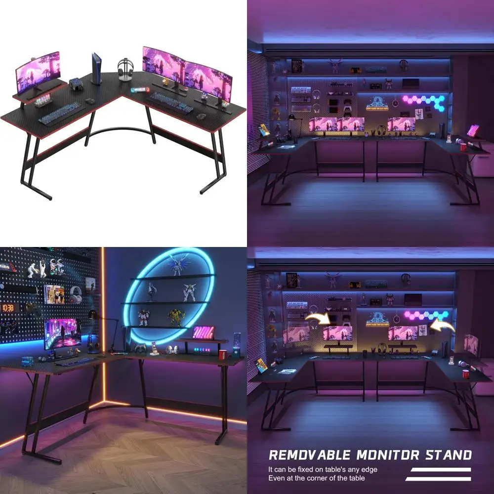 

Large Corner Gaming Desk with Monitor Stand for Home Office and Sturdy Writing Surface