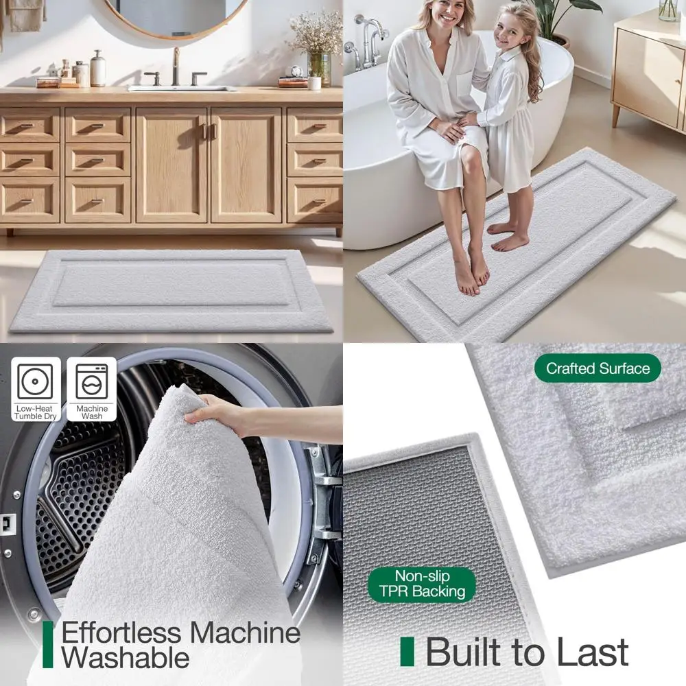 

Ultra-Soft Non-Slip Bath Rugs with Rubber Backing, Absorbent and Quick-Dry Microfiber Mats for Shower and Tub, White, 24x60