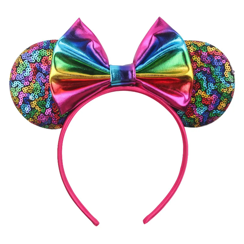 Disney Colorful Sequins Bows Mickey Mouse Ear Headband for Adults Festival Party Hair Accessories Women Girls Rainbow Hairbands