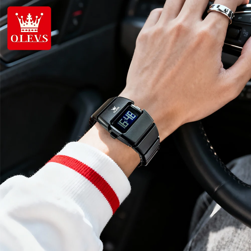 

Мужские цифровые часы OLEVS с LED-подсветкой, будильником, модные водонепроницаемые наручные часы с функцией секундомера