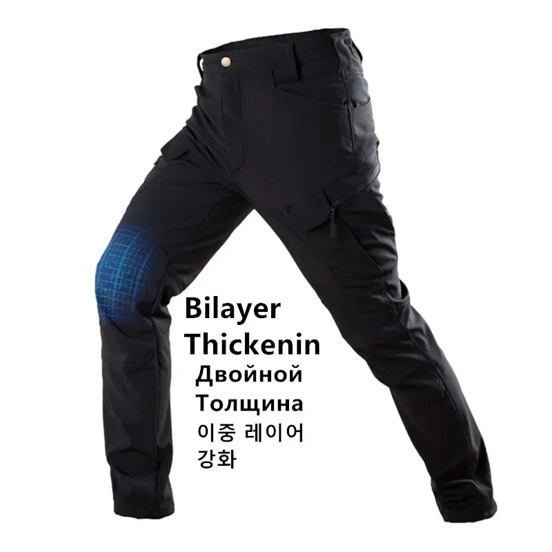 

Winter Knee Double Layer Thickened Waterproof Soft Shell with Plush and Wear-resistant Tactical Training Outdoor Camping Pants