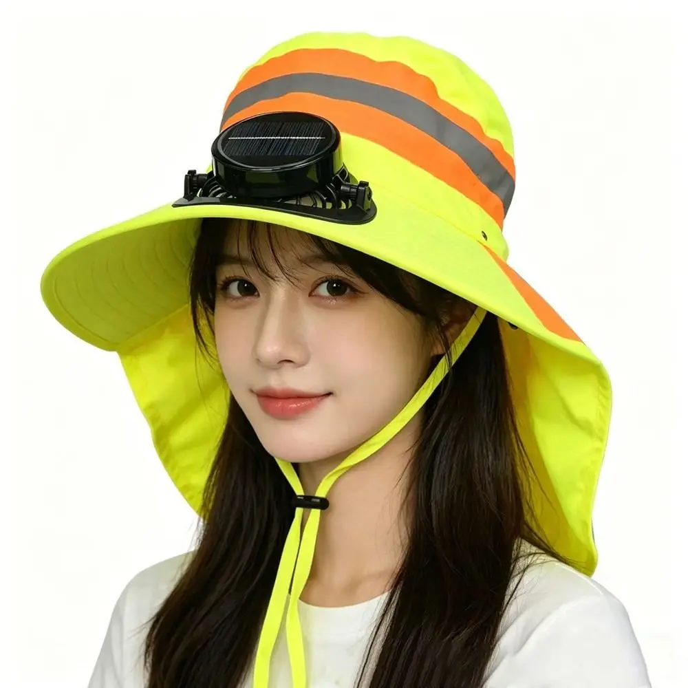 New Wide Brim Solar Fan Hat Reflective Strips Quick Dry Fishing Hat Large Size with Neck Shawl Sunscreen Hat Summer